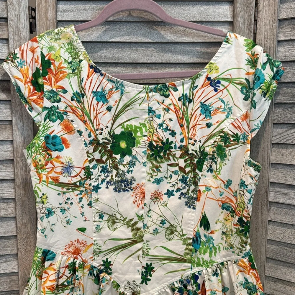 eshakti Cream Floral Fit-and-Flare Dress with Green & Teal Accents - Picture 8 of 11
